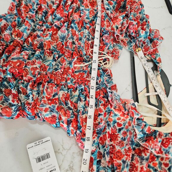 NEW! Free People Mabel Printed Blouse Sz Large Roses Combo Lace-Up Front Boho - Picture 11 of 12